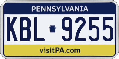 PA license plate KBL9255