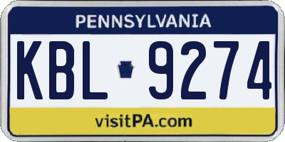 PA license plate KBL9274
