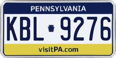 PA license plate KBL9276
