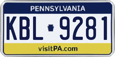 PA license plate KBL9281
