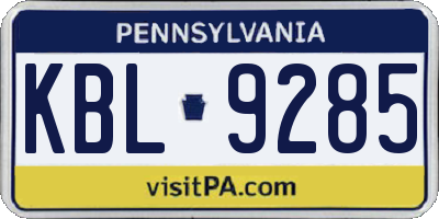 PA license plate KBL9285
