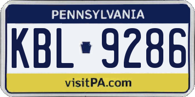 PA license plate KBL9286