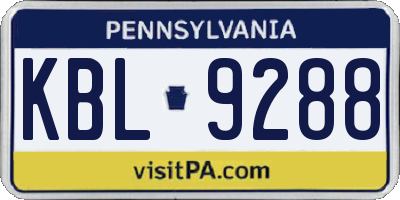 PA license plate KBL9288