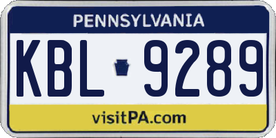 PA license plate KBL9289