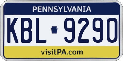 PA license plate KBL9290