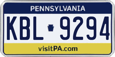 PA license plate KBL9294