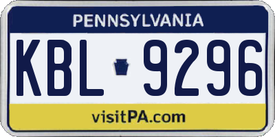 PA license plate KBL9296