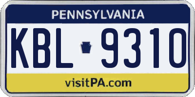 PA license plate KBL9310