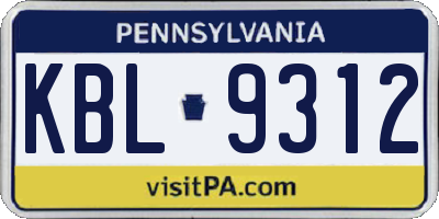 PA license plate KBL9312
