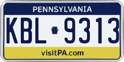 PA license plate KBL9313
