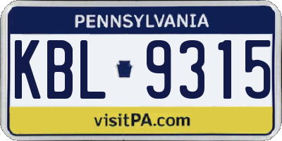 PA license plate KBL9315