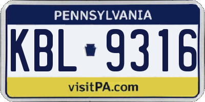 PA license plate KBL9316