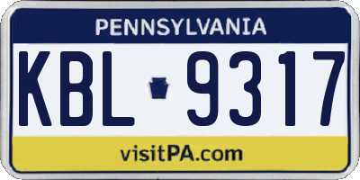 PA license plate KBL9317