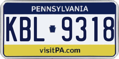 PA license plate KBL9318