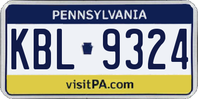 PA license plate KBL9324