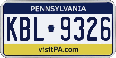 PA license plate KBL9326
