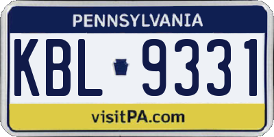 PA license plate KBL9331