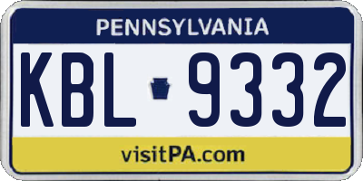 PA license plate KBL9332