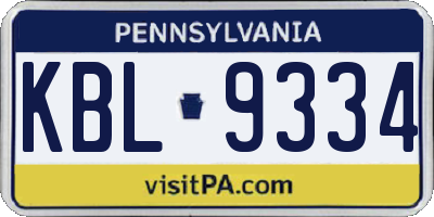 PA license plate KBL9334
