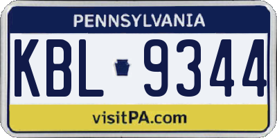 PA license plate KBL9344