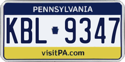 PA license plate KBL9347