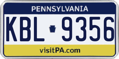PA license plate KBL9356