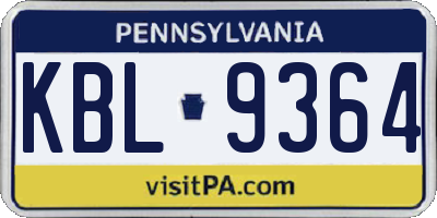 PA license plate KBL9364