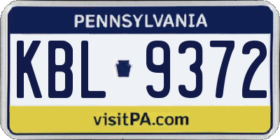 PA license plate KBL9372