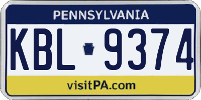 PA license plate KBL9374