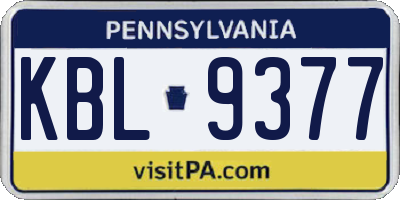 PA license plate KBL9377