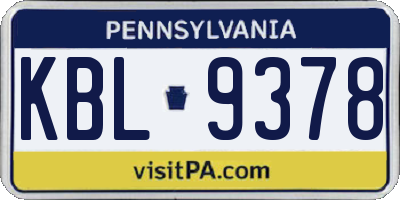 PA license plate KBL9378