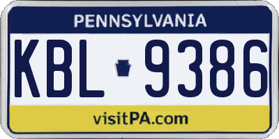 PA license plate KBL9386