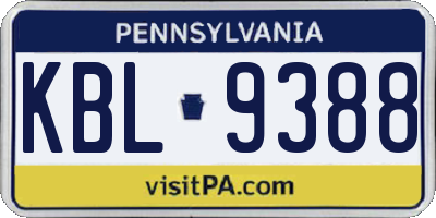 PA license plate KBL9388