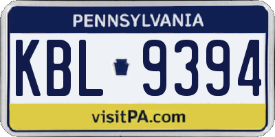 PA license plate KBL9394