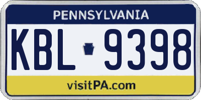 PA license plate KBL9398