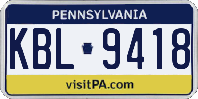 PA license plate KBL9418