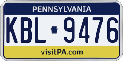 PA license plate KBL9476