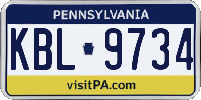 PA license plate KBL9734
