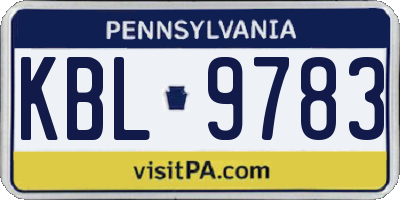 PA license plate KBL9783