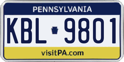 PA license plate KBL9801