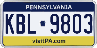 PA license plate KBL9803
