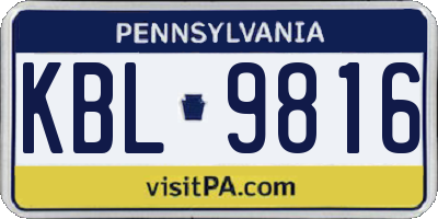 PA license plate KBL9816
