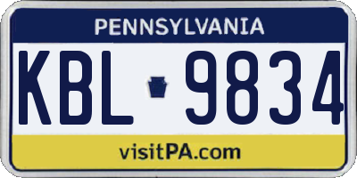 PA license plate KBL9834
