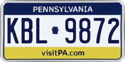 PA license plate KBL9872