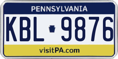 PA license plate KBL9876