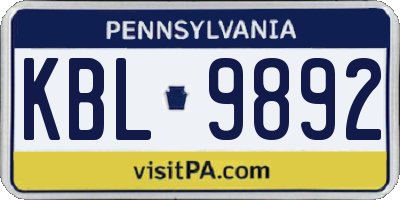 PA license plate KBL9892
