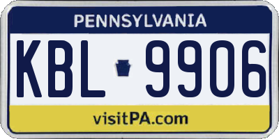 PA license plate KBL9906
