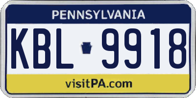 PA license plate KBL9918