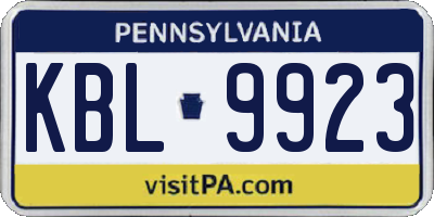 PA license plate KBL9923