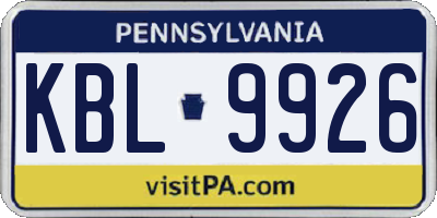 PA license plate KBL9926